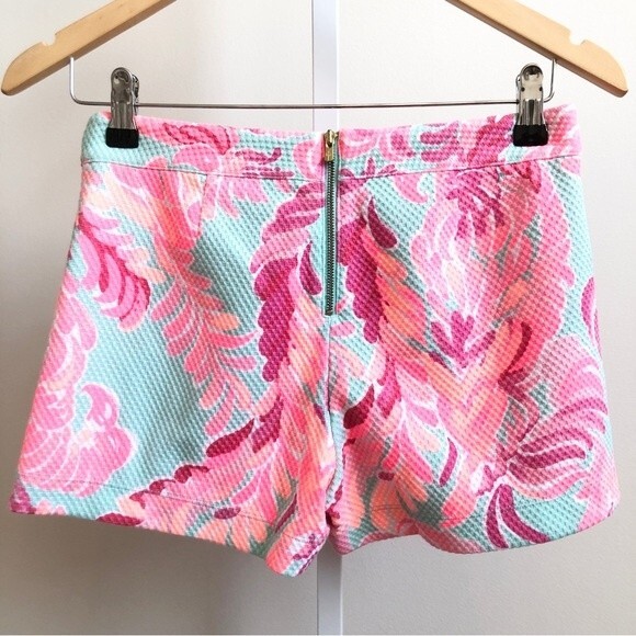 Lilly Pulitzer Shorts Womens 0 Pink Alycia Poolside Blue Lovebirds Waffle Knit - Picture 5 of 12